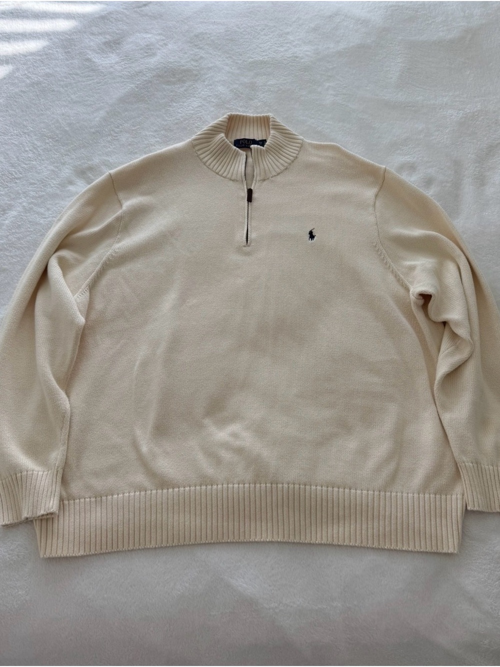 Ralph Lauren Cream Zip-Neck Sweater with Polo Emblem